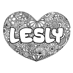 Coloraci&oacute;n del nombre LESLY - decorado mandala de coraz&oacute;n