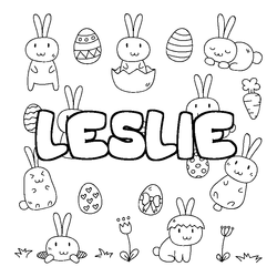 Coloraci&oacute;n del nombre LESLIE - decorado Pascua