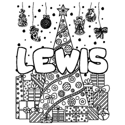 Coloraci&oacute;n del nombre LEWIS - decorado &aacute;rbol de Navidad y regalos