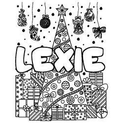 Coloraci&oacute;n del nombre LEXIE - decorado &aacute;rbol de Navidad y regalos