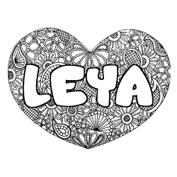 Coloraci&oacute;n del nombre LEYA - decorado mandala de coraz&oacute;n