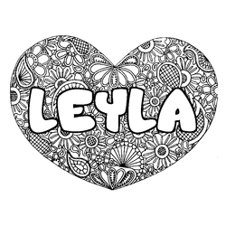 Coloraci&oacute;n del nombre LEYLA - decorado mandala de coraz&oacute;n