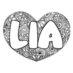 Coloraci&oacute;n del nombre LIA - decorado mandala de coraz&oacute;n