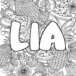 Coloraci&oacute;n del nombre LIA - decorado mandala de frutas