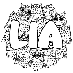 Coloraci&oacute;n del nombre LIA - decorado b&uacute;hos