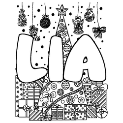 Coloraci&oacute;n del nombre LIA - decorado &aacute;rbol de Navidad y regalos