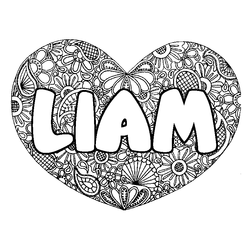Coloraci&oacute;n del nombre LIAM - decorado mandala de coraz&oacute;n