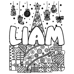 Coloraci&oacute;n del nombre LIAM - decorado &aacute;rbol de Navidad y regalos