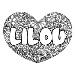 Coloraci&oacute;n del nombre LILOU - decorado mandala de coraz&oacute;n