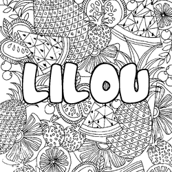 Coloraci&oacute;n del nombre LILOU - decorado mandala de frutas