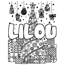 Coloraci&oacute;n del nombre LILOU - decorado &aacute;rbol de Navidad y regalos
