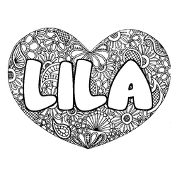 Coloraci&oacute;n del nombre LILA - decorado mandala de coraz&oacute;n
