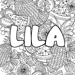 Coloraci&oacute;n del nombre LILA - decorado mandala de frutas