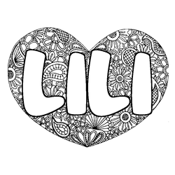 Coloraci&oacute;n del nombre LILI - decorado mandala de coraz&oacute;n