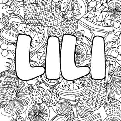 Coloraci&oacute;n del nombre LILI - decorado mandala de frutas