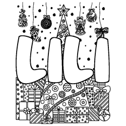 Coloraci&oacute;n del nombre LILI - decorado &aacute;rbol de Navidad y regalos