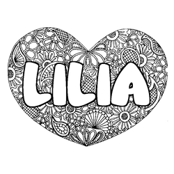 Coloraci&oacute;n del nombre LILIA - decorado mandala de coraz&oacute;n