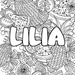 Coloraci&oacute;n del nombre LILIA - decorado mandala de frutas