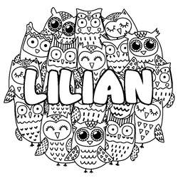 Coloraci&oacute;n del nombre LILIAN - decorado b&uacute;hos