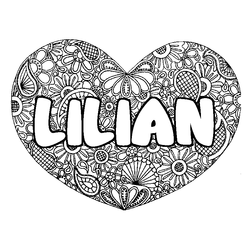 Coloraci&oacute;n del nombre LILIAN - decorado mandala de coraz&oacute;n