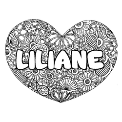 Coloraci&oacute;n del nombre LILIANE - decorado mandala de coraz&oacute;n