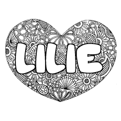 Coloraci&oacute;n del nombre LILIE - decorado mandala de coraz&oacute;n