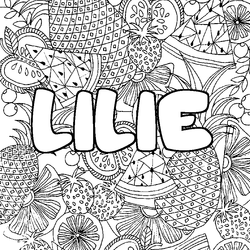 Coloraci&oacute;n del nombre LILIE - decorado mandala de frutas