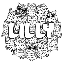 Coloraci&oacute;n del nombre LILLY - decorado b&uacute;hos