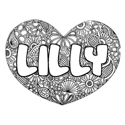 Coloraci&oacute;n del nombre LILLY - decorado mandala de coraz&oacute;n