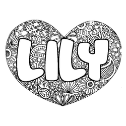 Coloraci&oacute;n del nombre LILY - decorado mandala de coraz&oacute;n
