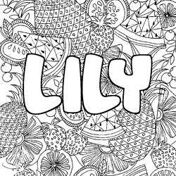 Coloraci&oacute;n del nombre LILY - decorado mandala de frutas