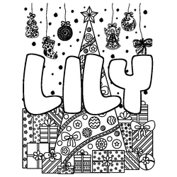 Coloraci&oacute;n del nombre LILY - decorado &aacute;rbol de Navidad y regalos