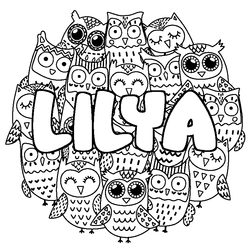 Coloraci&oacute;n del nombre LILYA - decorado b&uacute;hos