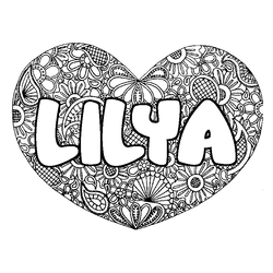 Coloraci&oacute;n del nombre LILYA - decorado mandala de coraz&oacute;n