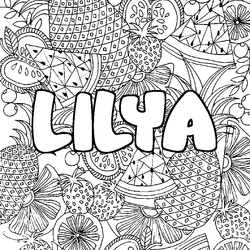Coloraci&oacute;n del nombre LILYA - decorado mandala de frutas