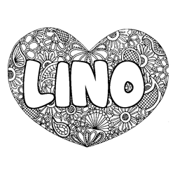 Coloraci&oacute;n del nombre LINO - decorado mandala de coraz&oacute;n