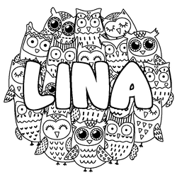 Coloraci&oacute;n del nombre LINA - decorado b&uacute;hos