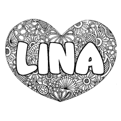 Coloraci&oacute;n del nombre LINA - decorado mandala de coraz&oacute;n