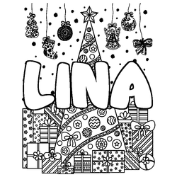 Coloraci&oacute;n del nombre LINA - decorado &aacute;rbol de Navidad y regalos