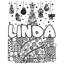 Coloraci&oacute;n del nombre LINDA - decorado &aacute;rbol de Navidad y regalos