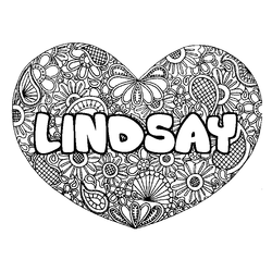 Coloraci&oacute;n del nombre LINDSAY - decorado mandala de coraz&oacute;n