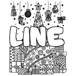 Coloraci&oacute;n del nombre LINE - decorado &aacute;rbol de Navidad y regalos