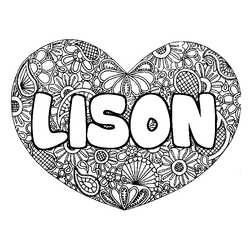 Coloraci&oacute;n del nombre LISON - decorado mandala de coraz&oacute;n