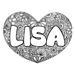 Coloraci&oacute;n del nombre LISA - decorado mandala de coraz&oacute;n