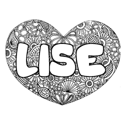 Coloraci&oacute;n del nombre LISE - decorado mandala de coraz&oacute;n