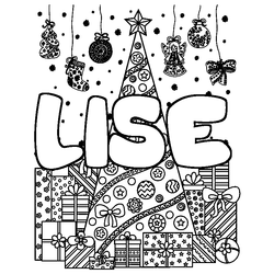 Coloraci&oacute;n del nombre LISE - decorado &aacute;rbol de Navidad y regalos