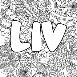 Coloraci&oacute;n del nombre LIV - decorado mandala de frutas