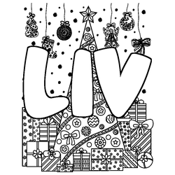 Coloraci&oacute;n del nombre LIV - decorado &aacute;rbol de Navidad y regalos