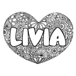 Coloraci&oacute;n del nombre LIVIA - decorado mandala de coraz&oacute;n
