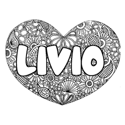 Coloraci&oacute;n del nombre LIVIO - decorado mandala de coraz&oacute;n